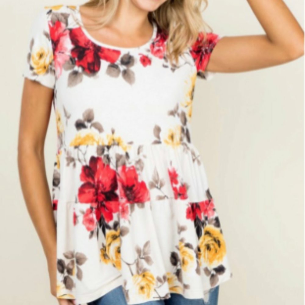 Cream Floral Tiered Top